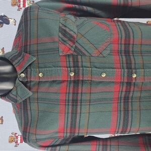 CQR Tactical plaid flannel button-up green & ref corduroy cuff Med outdoor shirt